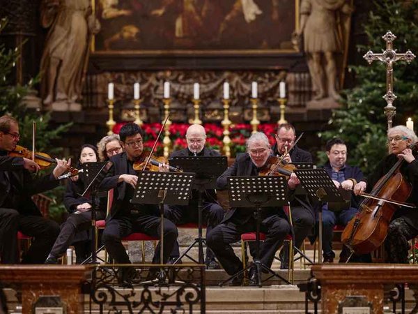 Close-up of a cellist performing in Vienna's St. Stephen's Cathedral