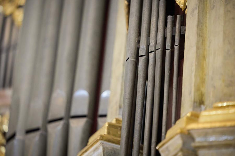 Close up view from the organ pipes